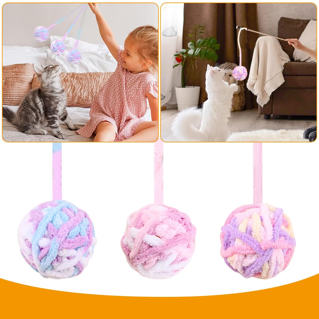 Qpets Plush Cat Ball Toys for Interactive Play with Built In Bell 4.5cm Woolen Balls 3Pcs