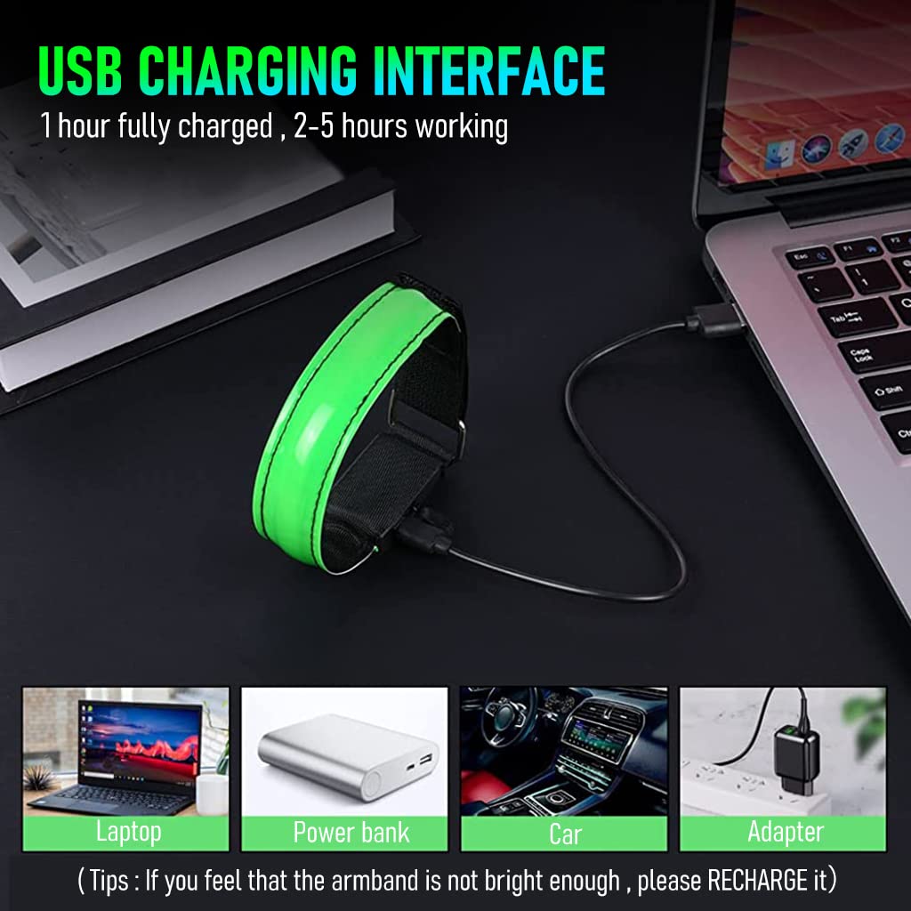 Optifit LED Glowing Arm Band for Running and Night Walking featuring 3 Flash Modes | USB Rechargeable 27–31 cm Green Light for Kids and Adults
