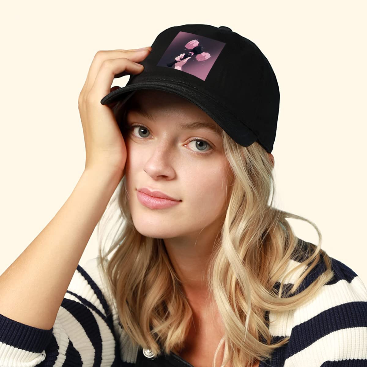 PALAY® Cap for Women Blackpink Print Baseball Caps, Fashion Kpop Golf Hat, Breathable Adjustable Unisex Hats for Women Men Blackpink Fans Gift - Black