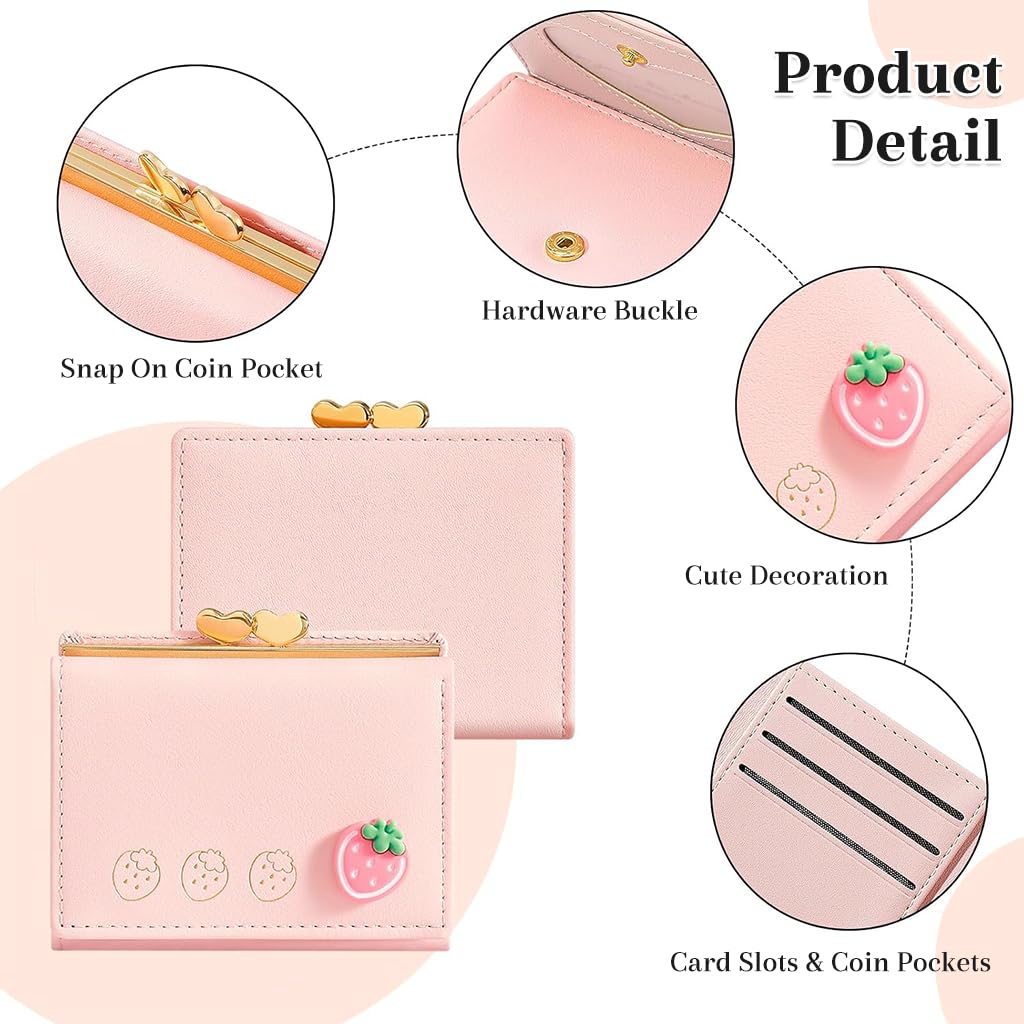 Zibuyu Card Holder Wallet for Women with Heart Photo Window 11x8 cm Pink Strawberry PU