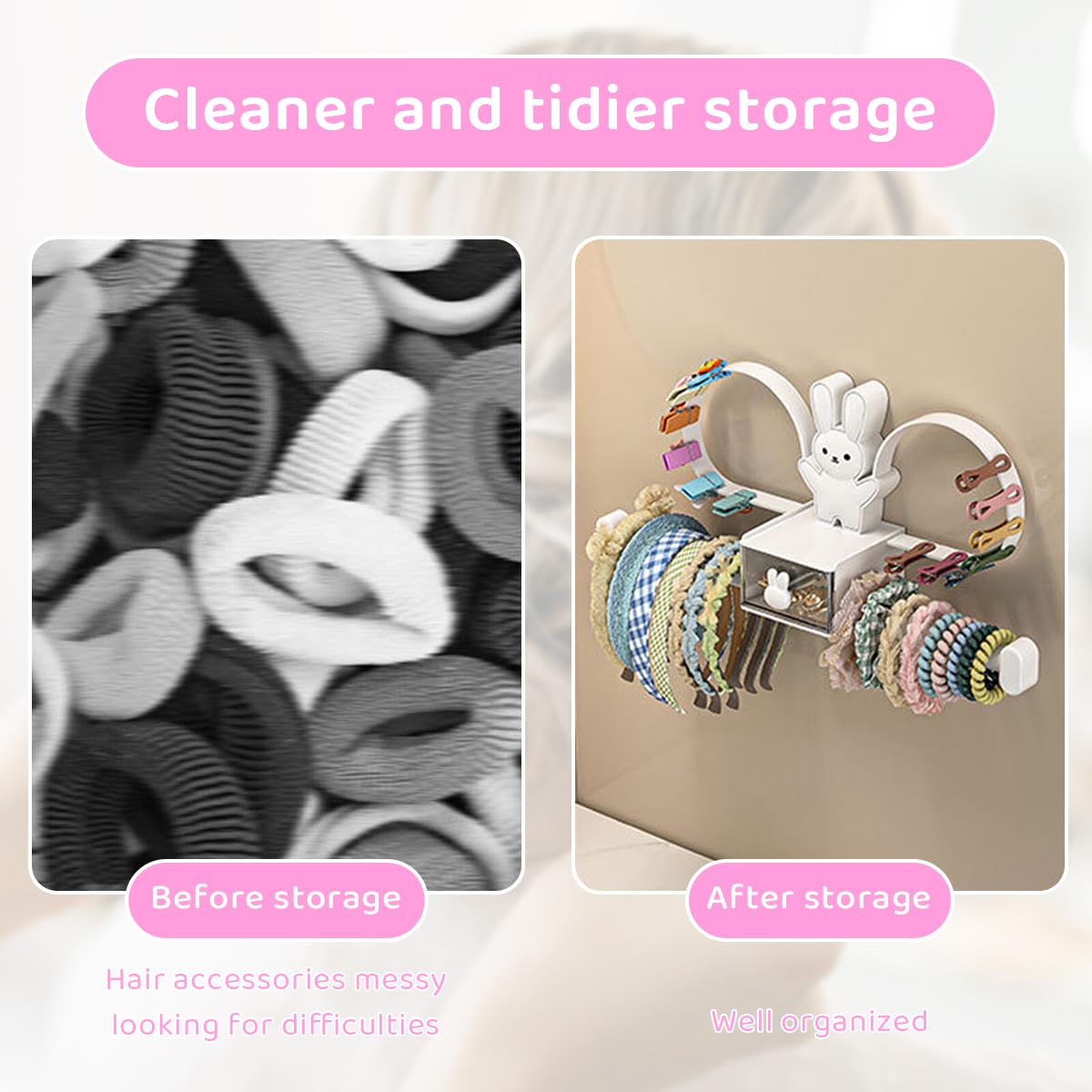 HASTHIP® Headband Holder Stand Scrunchie Organizer, Girls Hair Accessories Organizer Storage for Headband Hairband Hair Ties, Adhesive Scrunchy Holder Scrunchie Storage