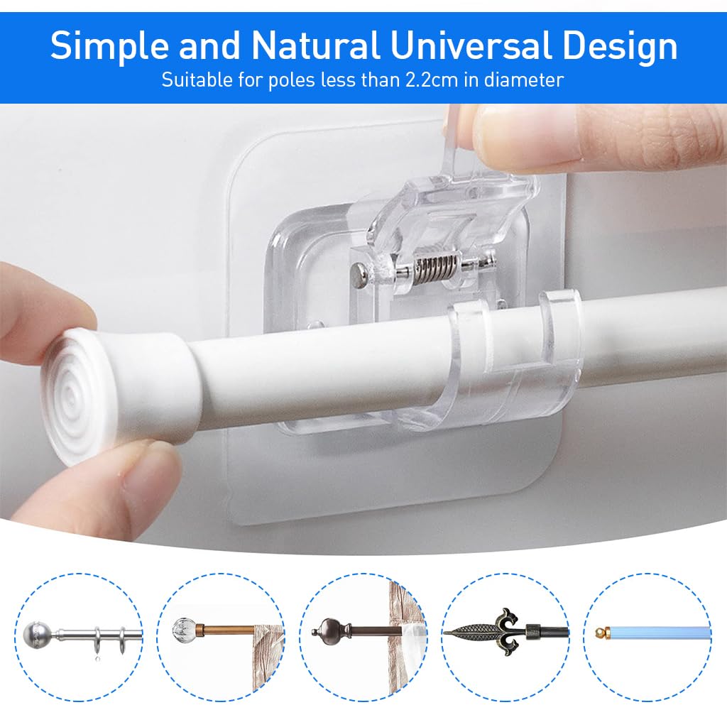 Zibuyu Curtain Rod Holder for Home and Bathroom with Self Adhesive Design | 6pcs Plastic Brackets for 1 inch Rods