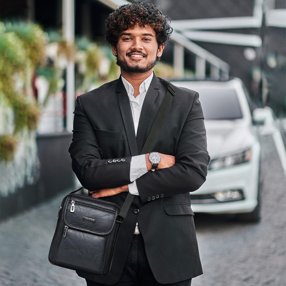 GUSTAVE Sling Bag for Travel and Daily Use with 5 Pockets and Adjustable Strap | Waterproof Black 23 x 20 x 7 cm