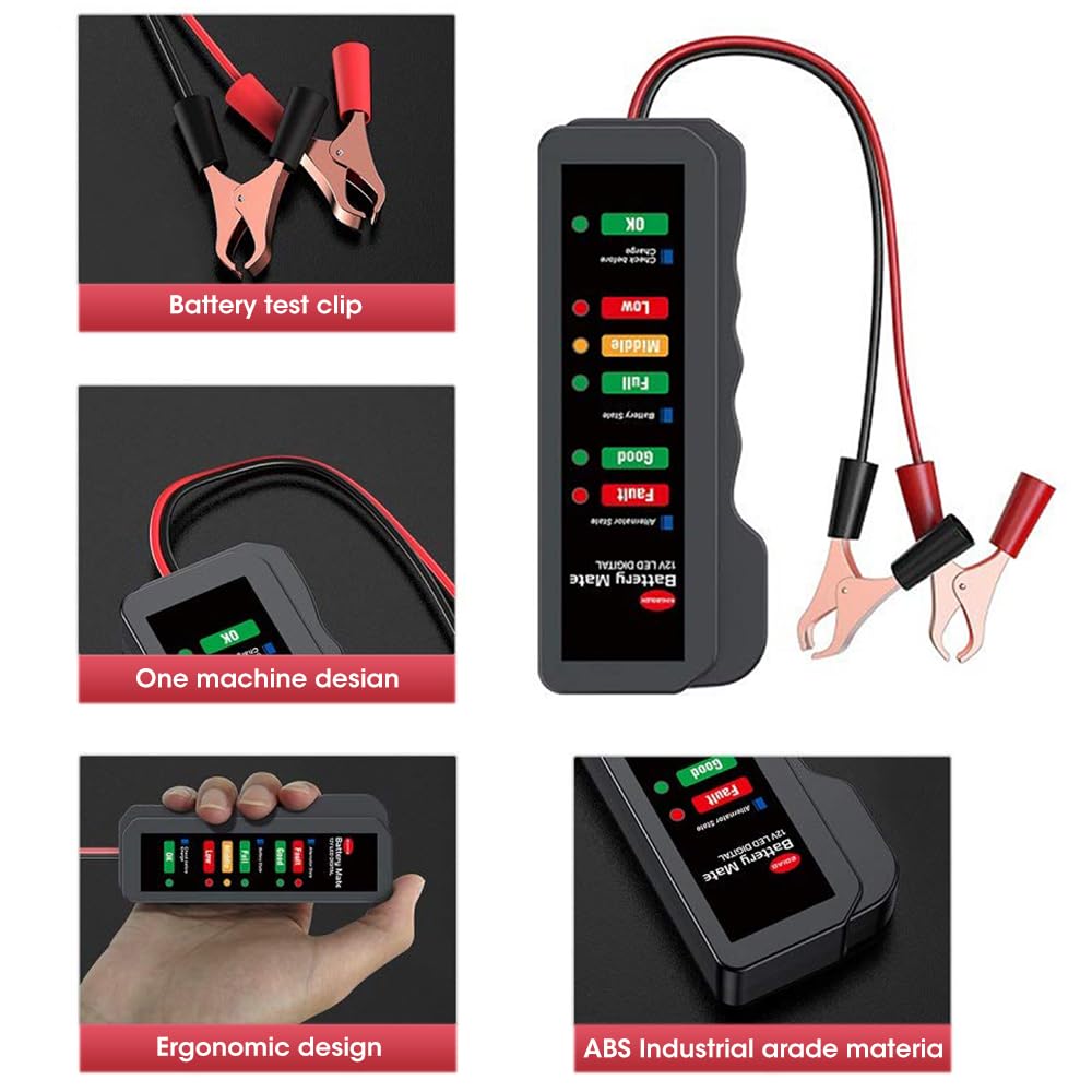 STHIRA® 12V Car Battery Tester Alternator Tester Automotive, Battery Monitor Analyzer Universal Vehicle Battery Tester with LED Indicator Car Battery Trouble Shooting with Reserve Protection