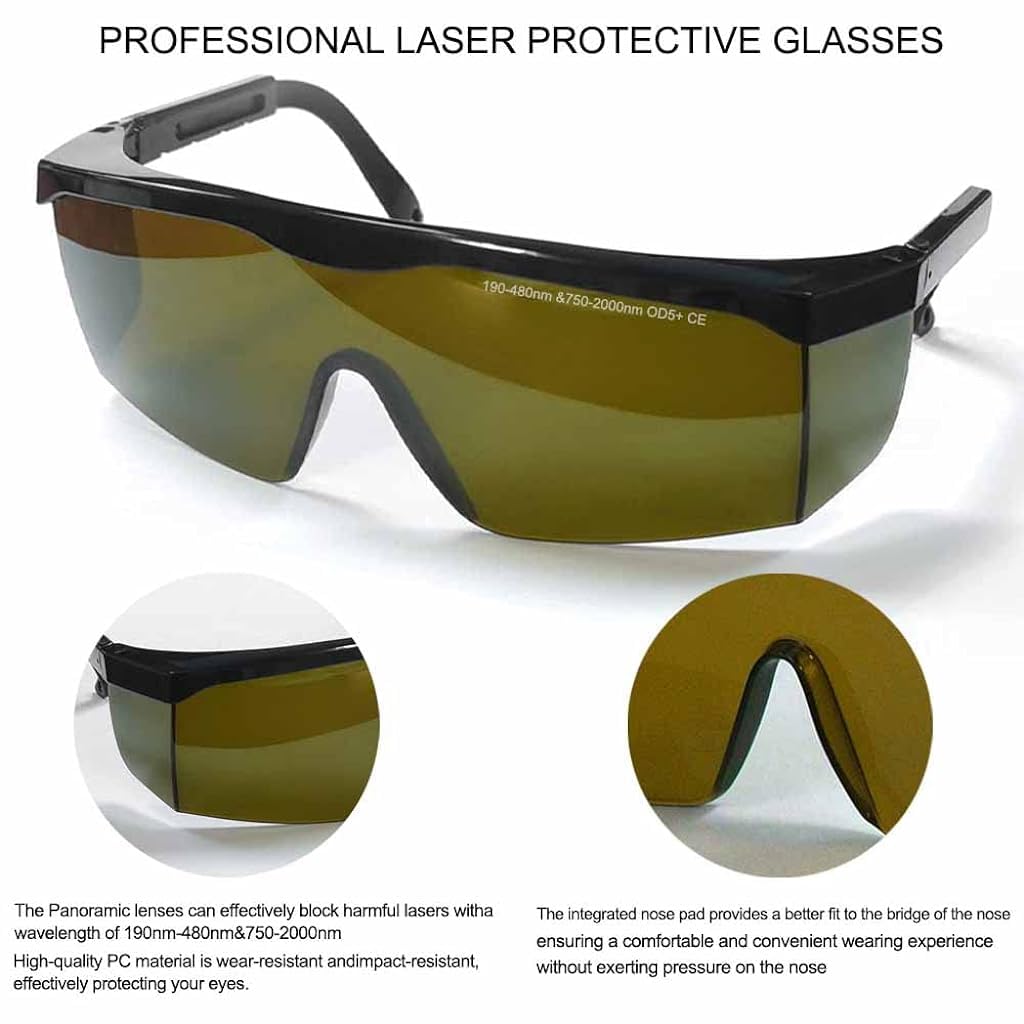 Serplex Laser Safety Glasses for IPL Beauty and Marking with OD 5+ Protection and Adjustable Temples | Green