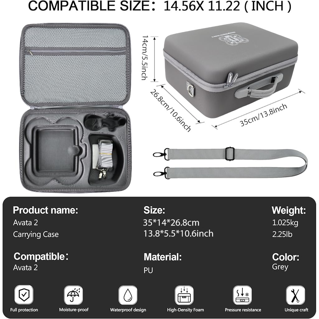 ZORBES Carrying Case for DJI Avata 2 with Waterproof PU Hard Shell and EVA Lining | Travel Storage Bag