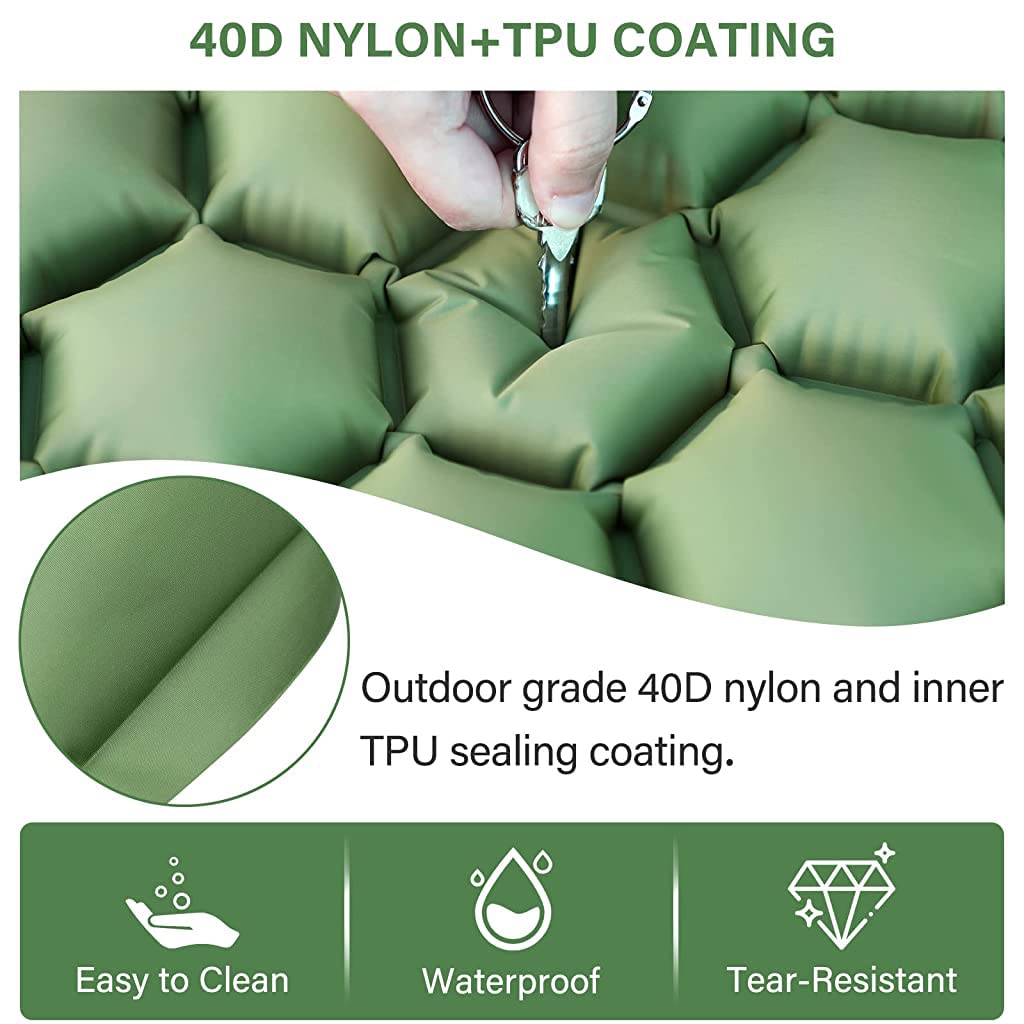 PROBEROS Air Mattress for Camping with Built In Foot Pump and Pillow, 6.5×2.3 ft Nylon | Lightweight Waterproof Sleeping Pad