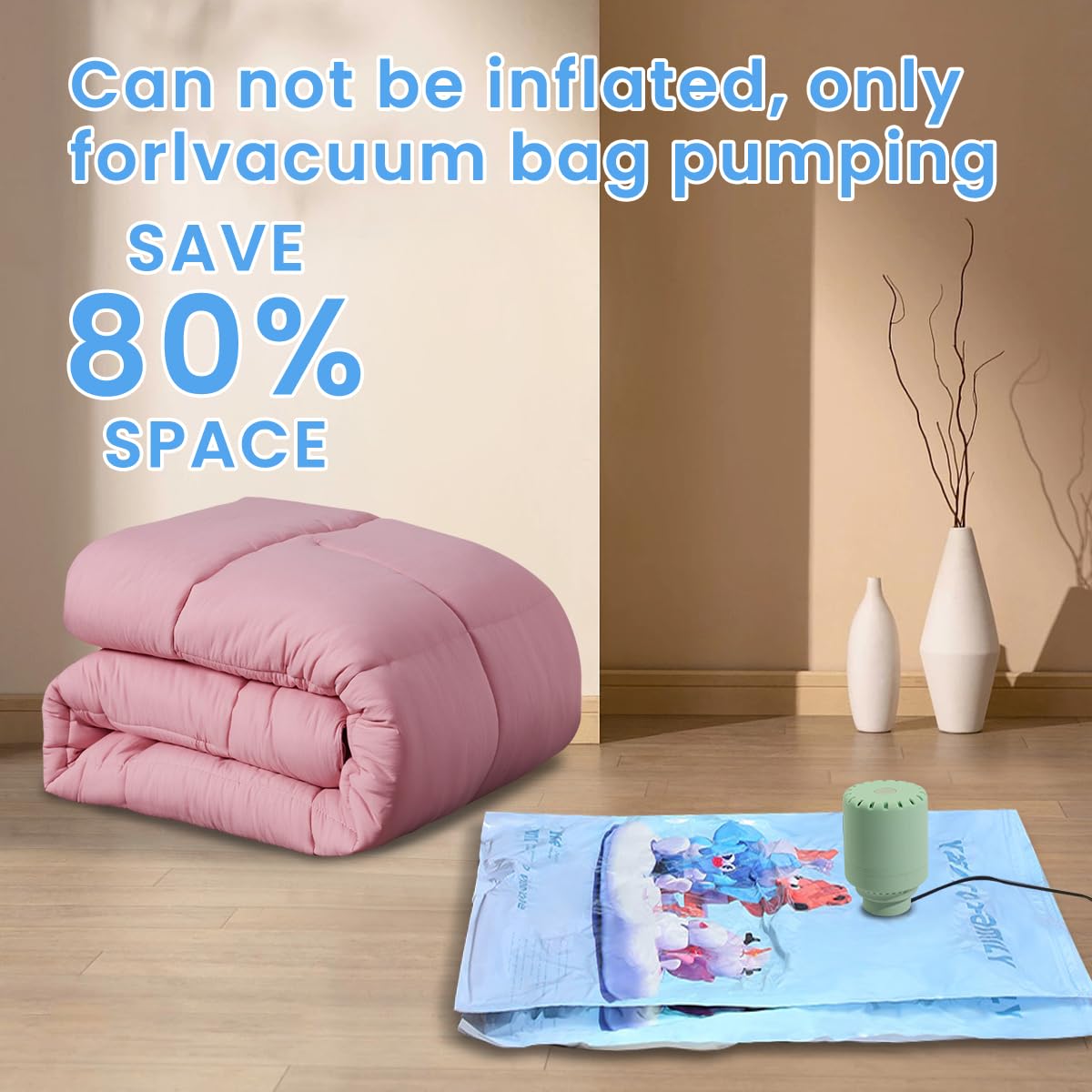 Supvox Vacuum Storage Bags for Clothes and Bedding with Electric Pump 8Pcs | Double Seal PA&PE