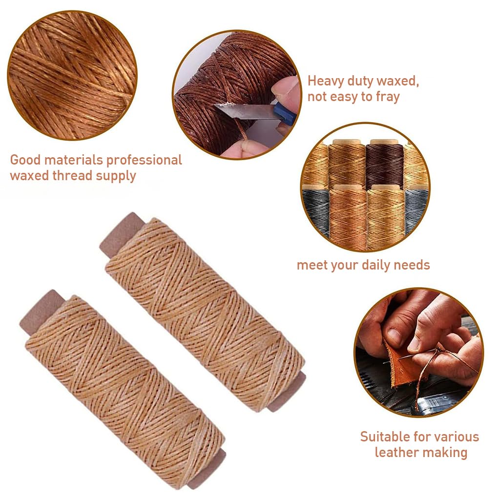 HASTHIP® 12 PCS Leather Sewing Repair Kit Leather Sewing Waxed Thread with Leather 7 Pcs Stitching Needle Tape Measure Sewing Awl for Leather DIY Stitching Repair Sewing Sofas Carpet Furs Sewing
