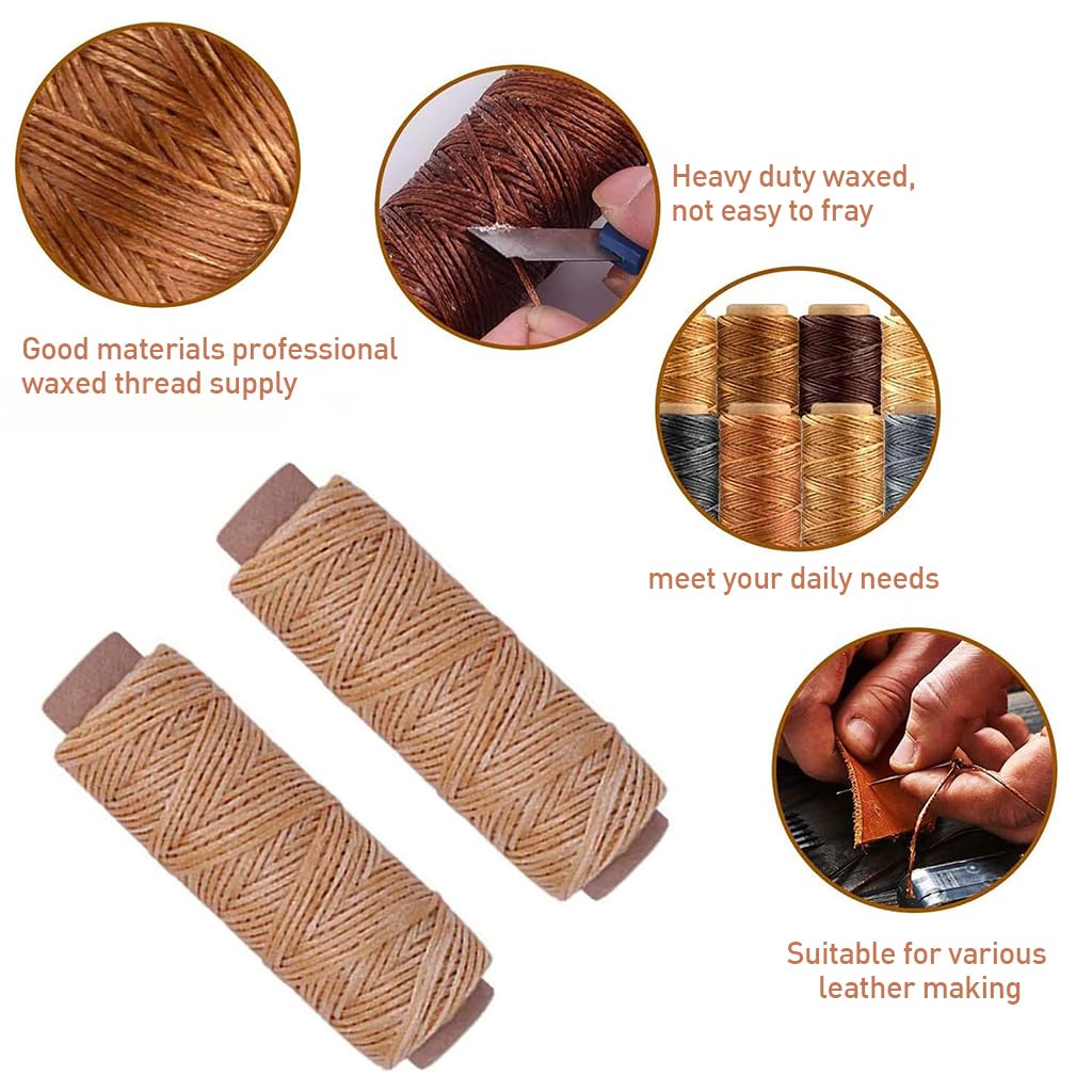 HASTHIP 12 PCS Leather Sewing Repair Kit Leather Sewing Waxed Thread with Leather 7 Pcs Stitching Needle Tape Measure Sewing Awl for Leather DIY Stitching Repair Sewing Sofas Carpet Furs Sewing