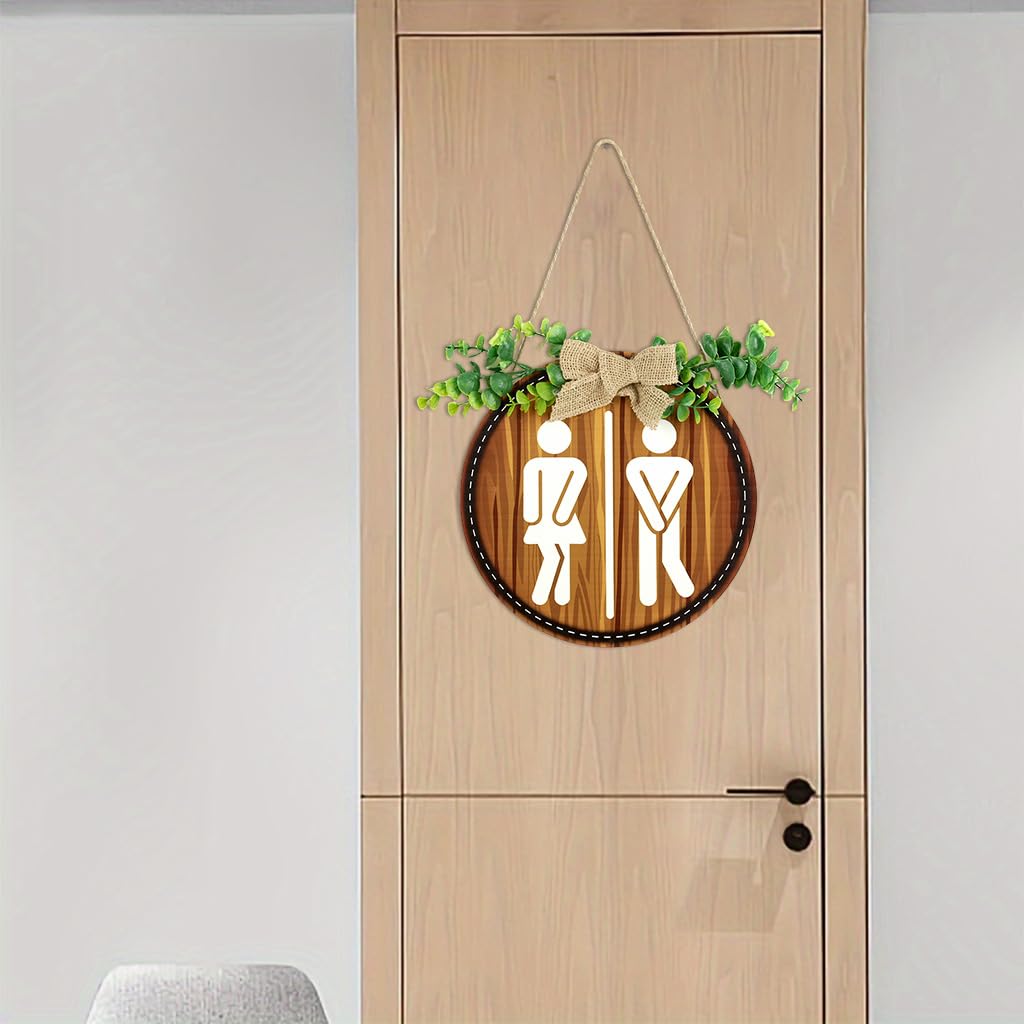 HASTHIP Restroom Door Sign for Office and Public Use with 23x23 cm Round Wooden Design | Unisex Embossed Icon