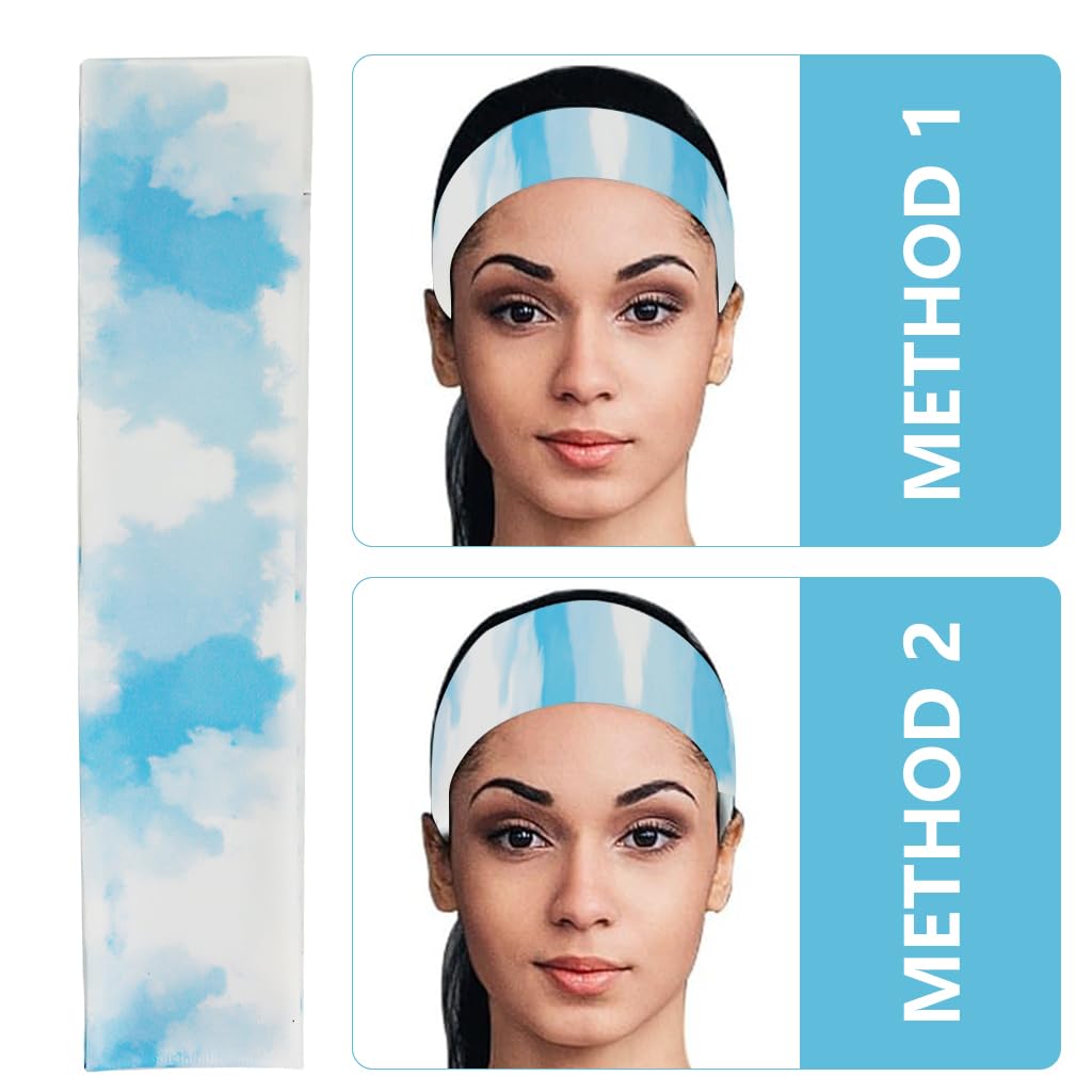 Proberos Headband for Yoga and Running with Quick-Dry Sweat-Wicking Fabric | Gradient Blue Style