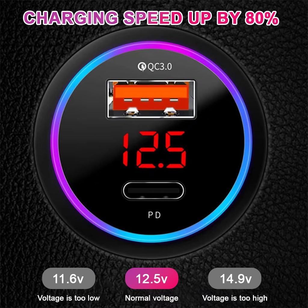STHIRA Car Charger Adapter with Dual USB Ports 20W PD and 18W QC3.0 | LED Voltage Display