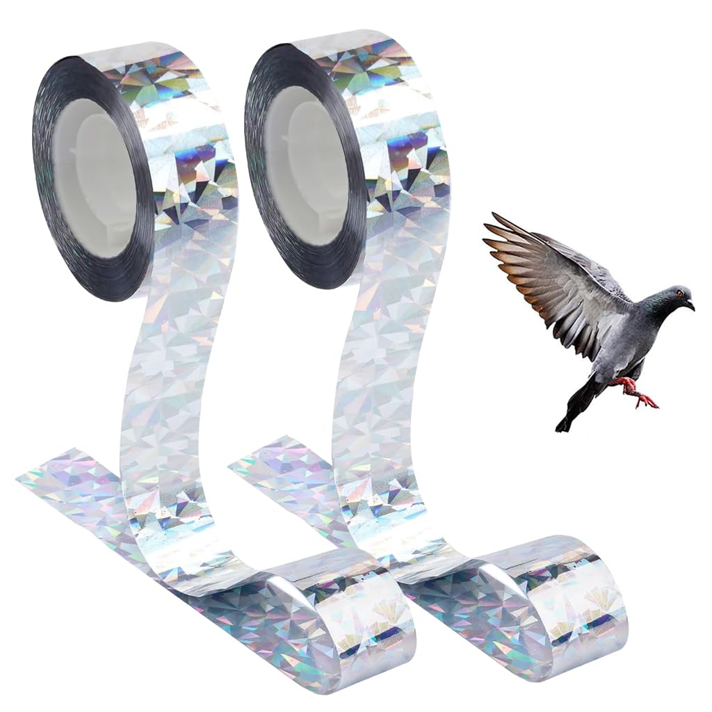 HASTHIP® 80M Bird Scare Tape Reflective - Multicolored Reflective Birds Repellent - Tapepigeon Repellent For Balcony - Outdoor Pigeon Spikes - Birds Deterrent Repellent Devices Tape(2.5cm*80m-2 Roll)