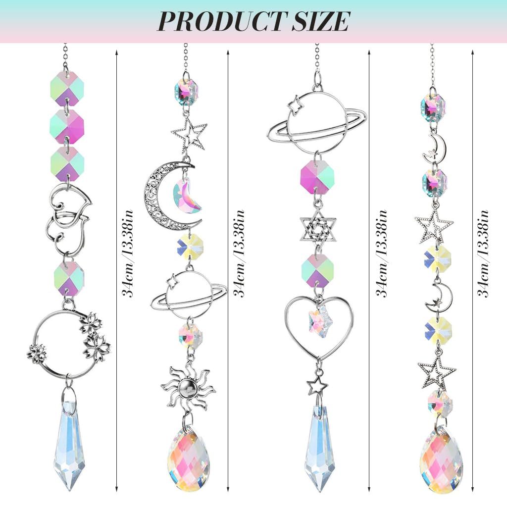 HASTHIP Suncatcher Charm Set of 4 for Home Decor with 34cm Sun and Moon Crystal Design