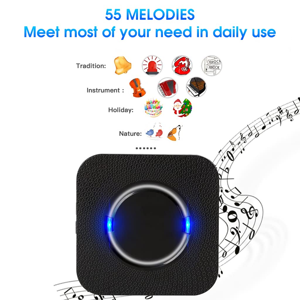 HASTHIP Door Bell for Home Electrical IP55 Long Range Wireless Door Bell Waterproof Ding Dong Bell with Catching Eye Flash Light Smart Door Bells 55 Ringtones and 5 Level Volume 100dB MAX