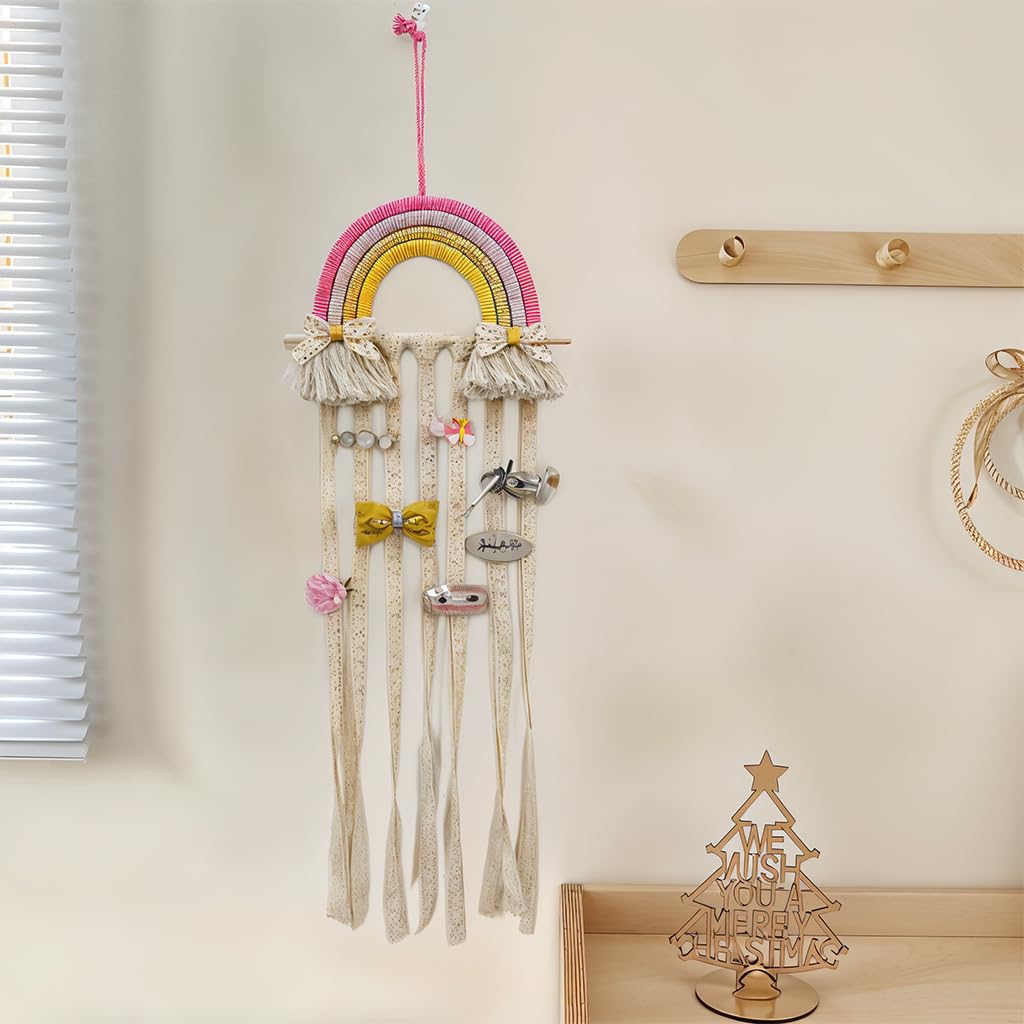 HASTHIP Hair Clips Organizer for Girls with 20–30 Slot Macrame Tassels | Wall Hanging Holder