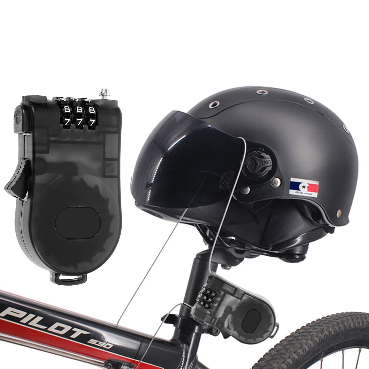 STHIRA Helmet Lock for Bike with 3 Digit Combination and Retractable Steel Cable | Metal Construction