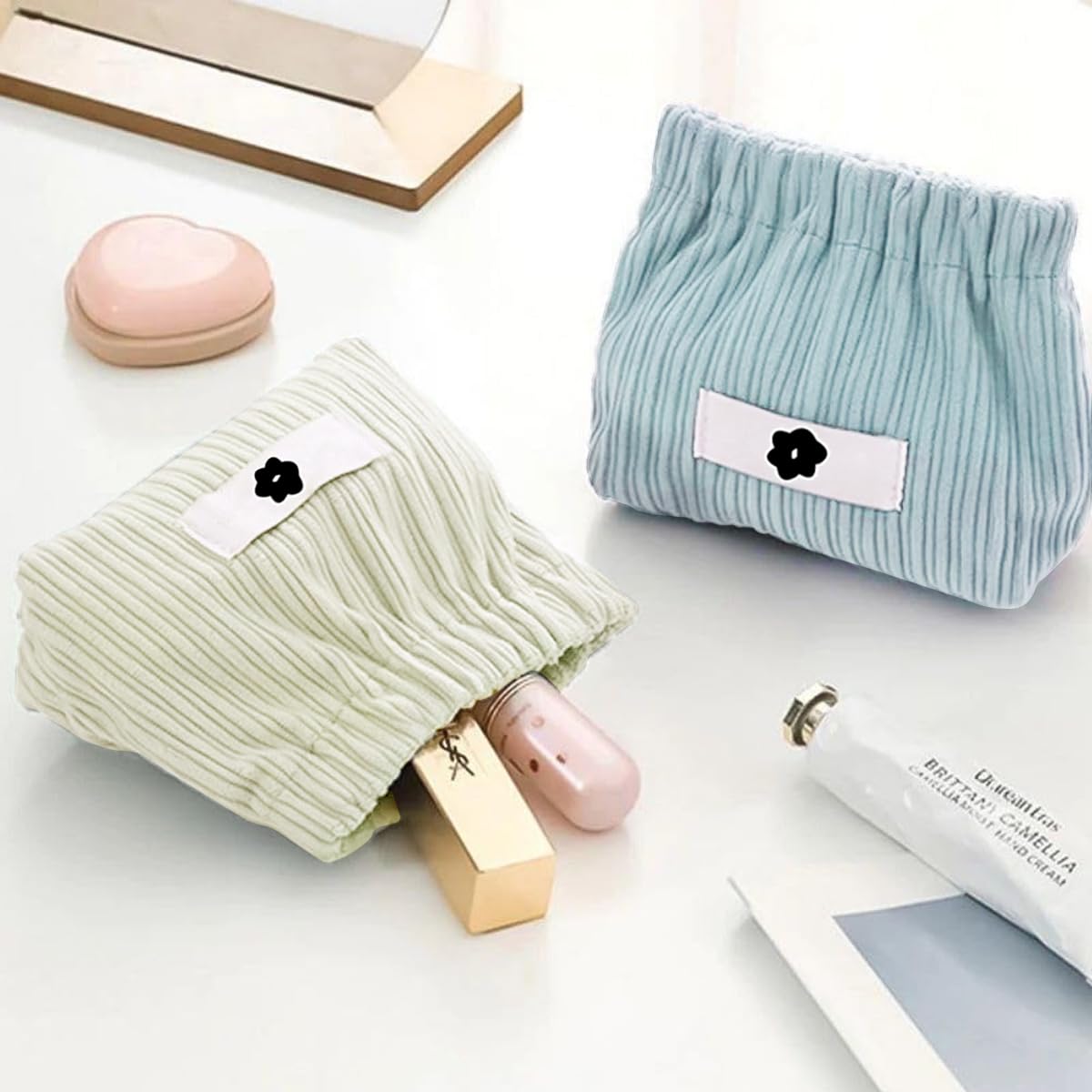 MAYCREATE Small Storage Pouches for Travel with Easy Squeeze Open 13x5x12cm Corduroy Bags