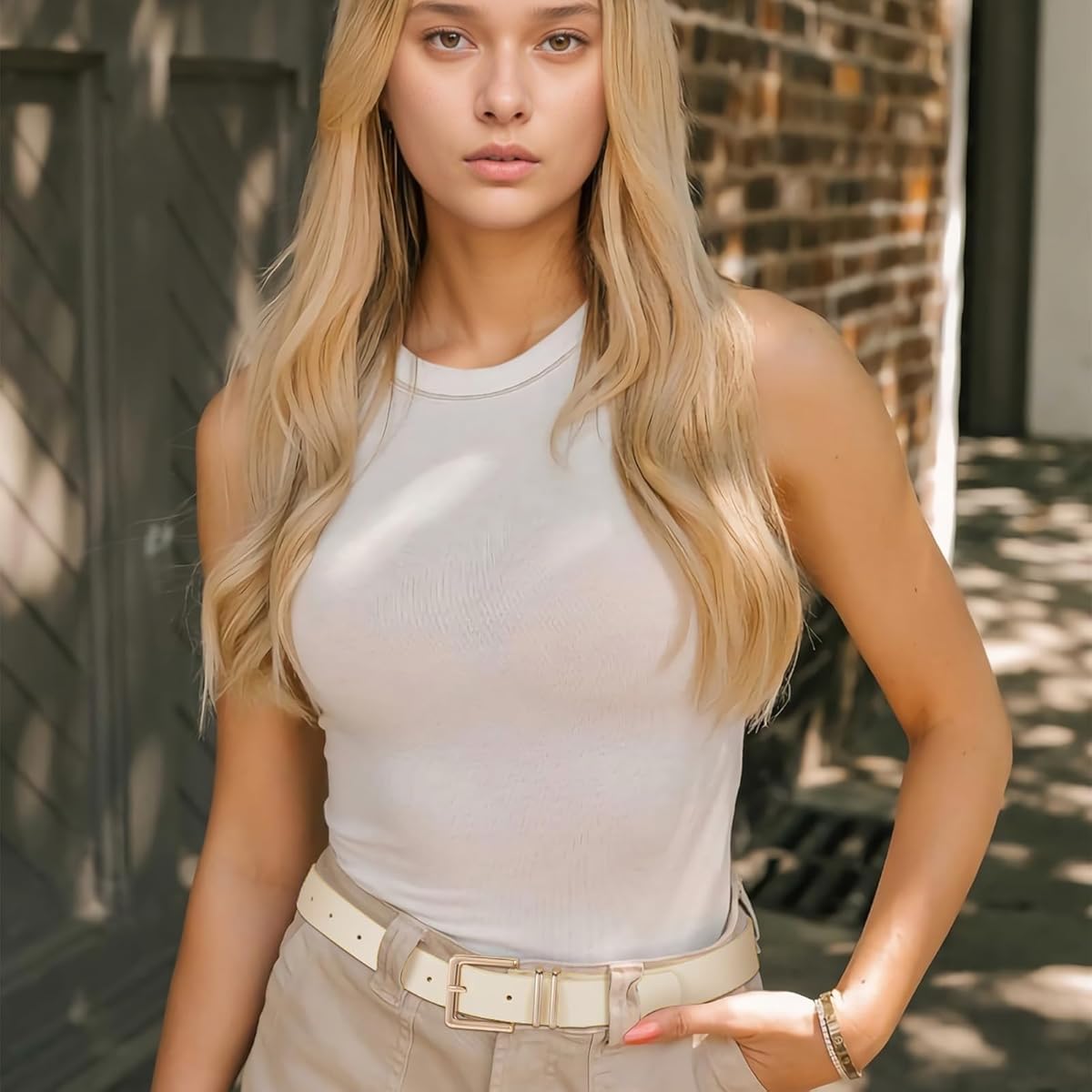 PALAY Belt for Women featuring Pin and Tuck Closure with Beige and Brown PU Leather | Slim Fashion Accessory for Jeans and Dresses