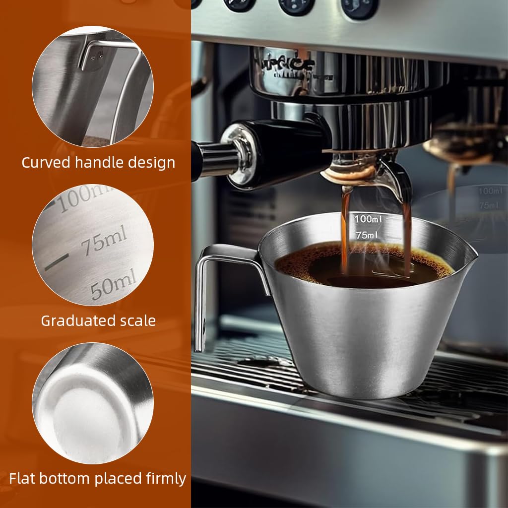 Supvox Espresso Coffee Cup for Precise Measuring with Dual V-Nozzle Design 100ml Brushed Stainless Steel
