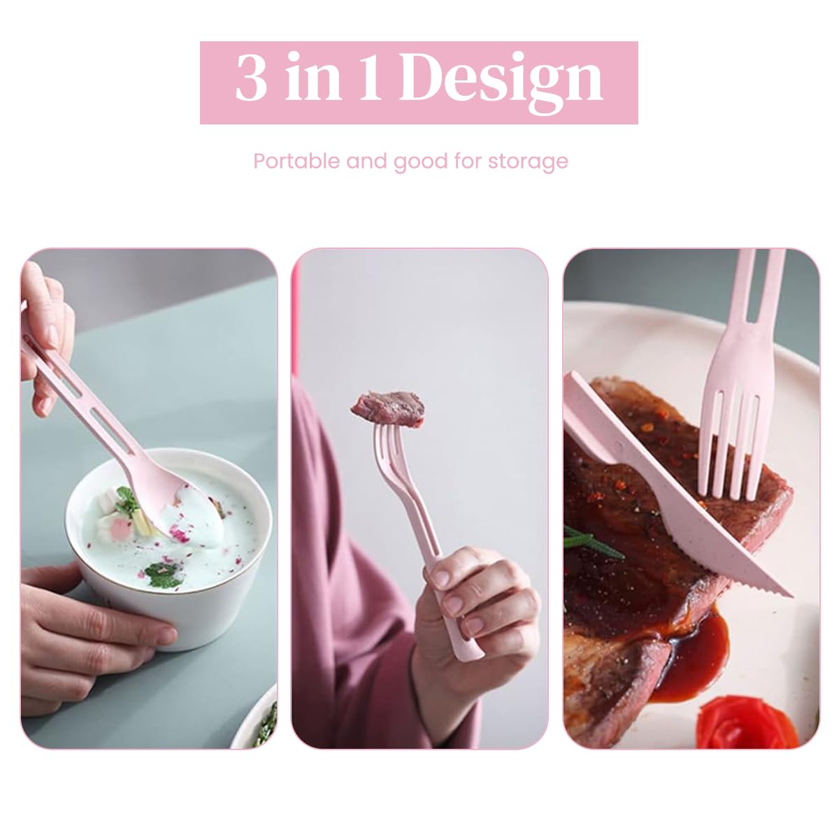 HASTHIP Kids Cutlery Set for School and Travel featuring Stackable Case | 4 Sets BPA Free Wheat Straw Utensils