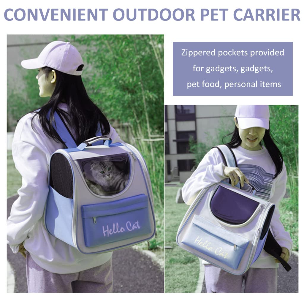 Qpets Cat Carrier Backpack for Travel with 34×25×37cm Spacious Frame and Mesh Window | Lavender Blue