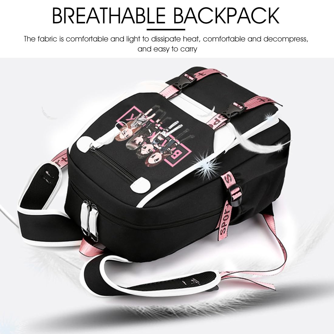 PALAY® Blackpink School Backpack For Girls School Bag With Usb Charging & Headset Port Kpop Idol Print Laptop Backpack College School Bookbag For Boys