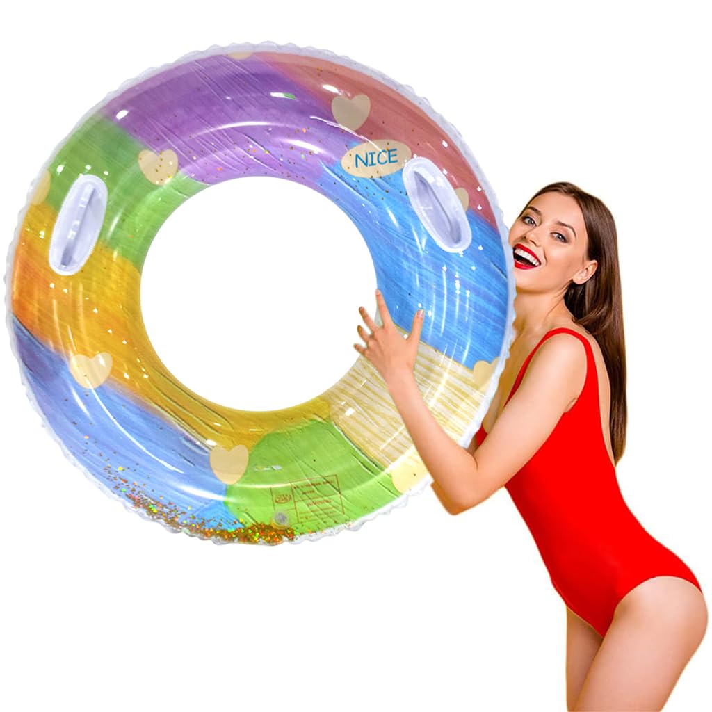 Optifit® Inflatable PVC Swimming Ring for Adults Teens, Vibrant Swimming Pool Ring Swimming Ring for Kids Large Diameter 75cm Swimming Ring with Handles