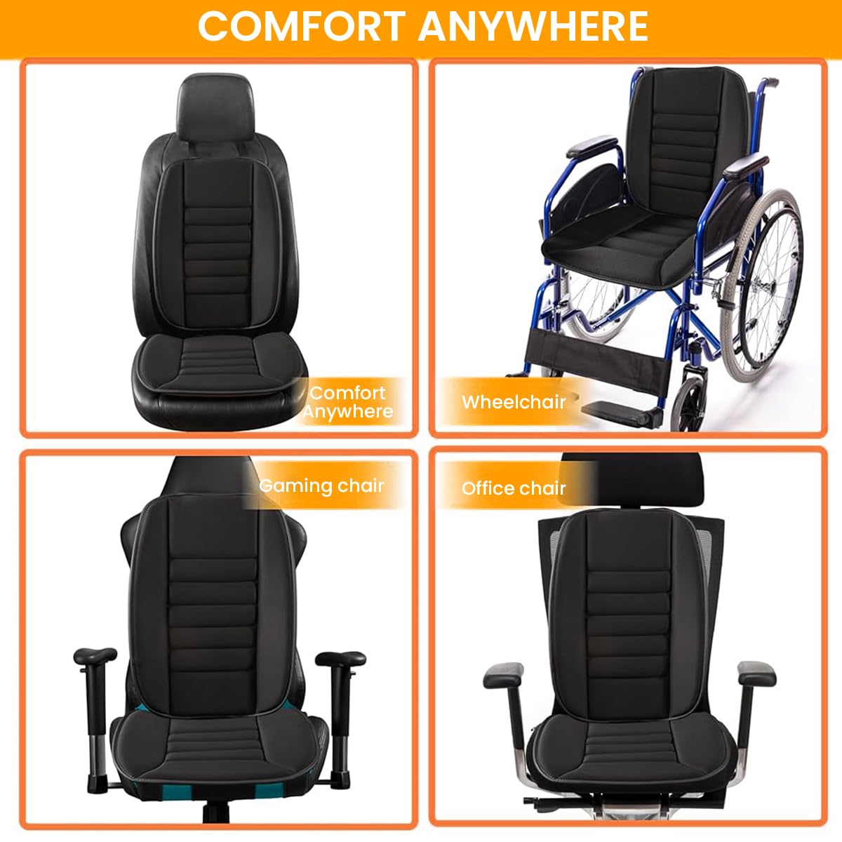 STHIRA Car Seat Cushion for Driver Comfort with 3D Ergonomic Contour and Anti Slip Backing | Black Memory Foam Pad