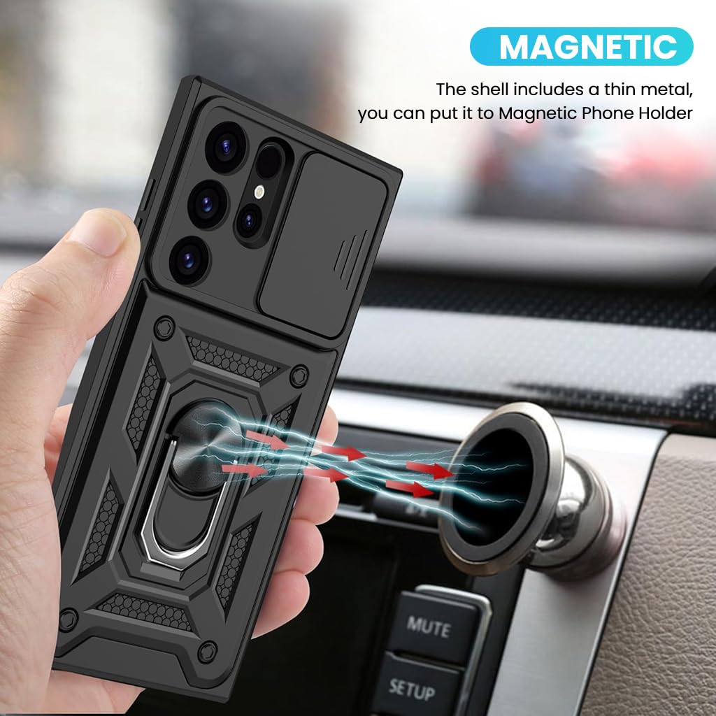 ZORBES Phone Case for Samsung Galaxy S25 Ultra with Folding Kickstand & Sliding Camera Shield