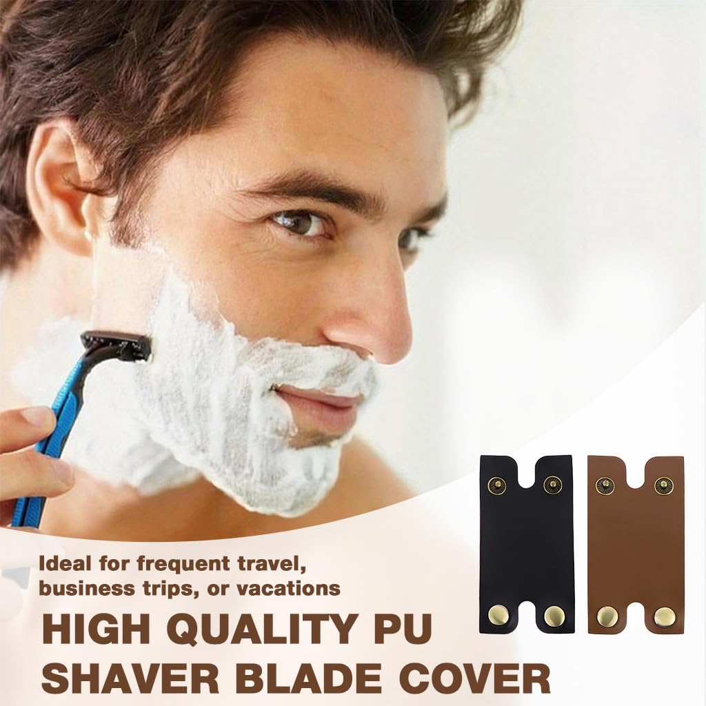MAYCREATE Razor Blade Covers Set of 2 for Travel with Metal Snap Closure | PU Protective Sheaths