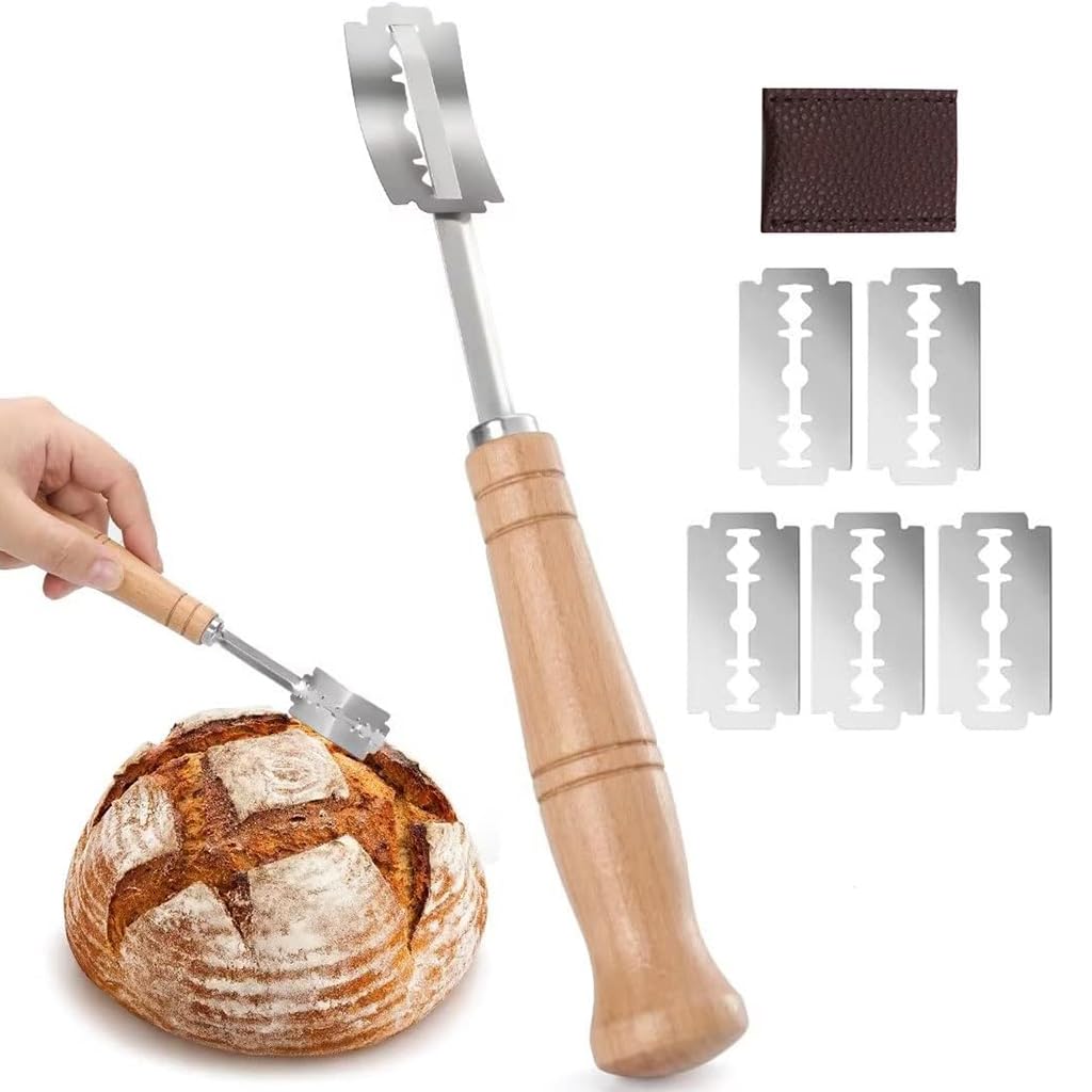 Supvox® Bread Lame Stainless Steel Bread Lamp Sleek Wooden Handle Bread Razor Professional Baking Kitchen Bread Lame for Sourdough, Ciabatta, Country Bread