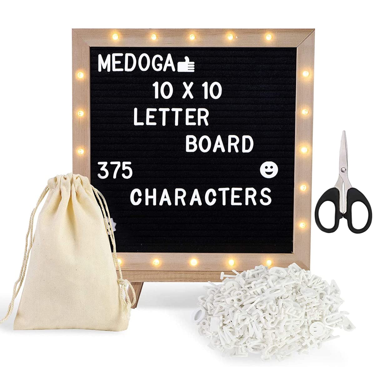 Climberty® 10x10 Inches Felt Letter Board with LED Lights for Sign Message, Announcement, Wall Decor, Changeable Message Board with Stand, 340 White Letters & Symbols, Scissors and Drawstring Bag