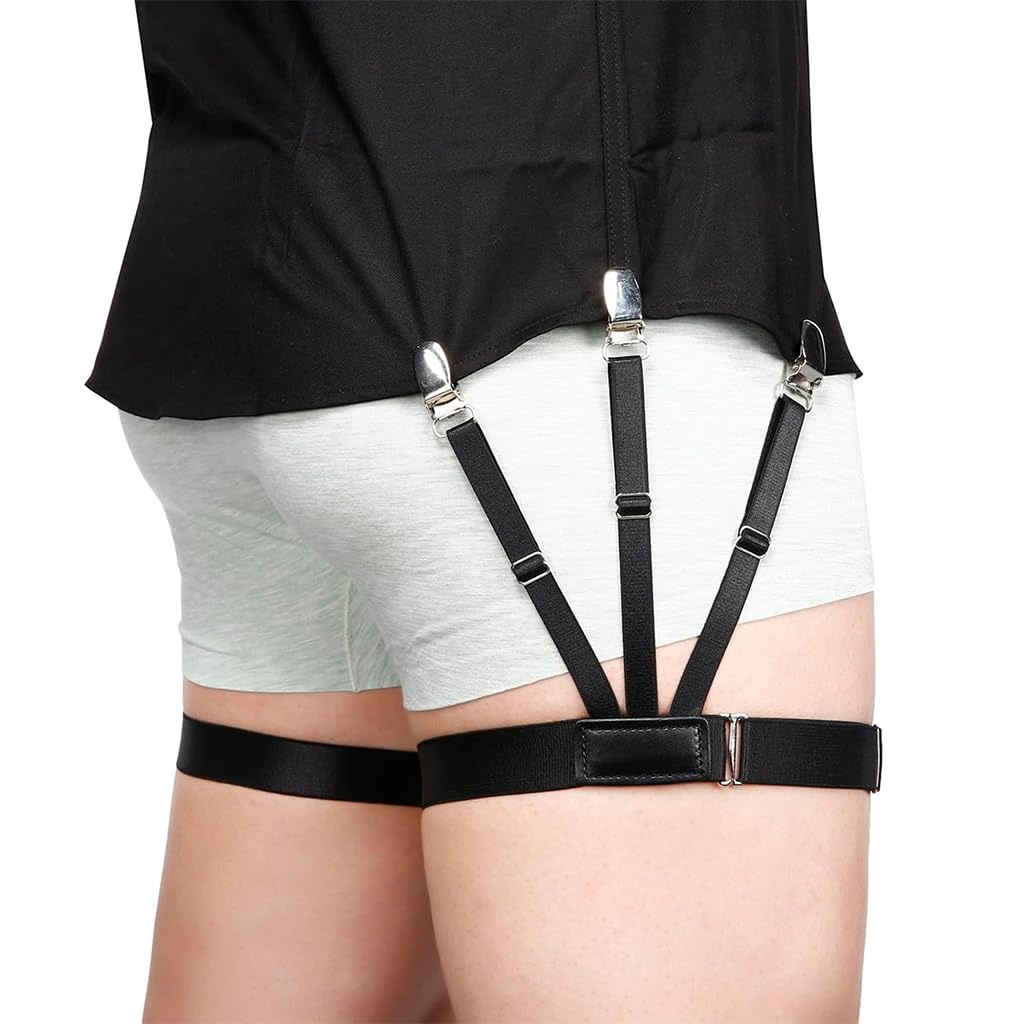 GUSTAVE Shirt Stays for Men featuring Elastic Adjustable Garters and Secure Clip Design