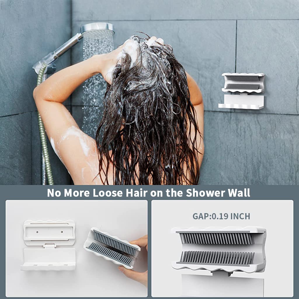 ELEPHANTBOAT Shower Hair Catcher for Bathroom Wall with Silicone Bristles | Reusable Drain Hair Trap
