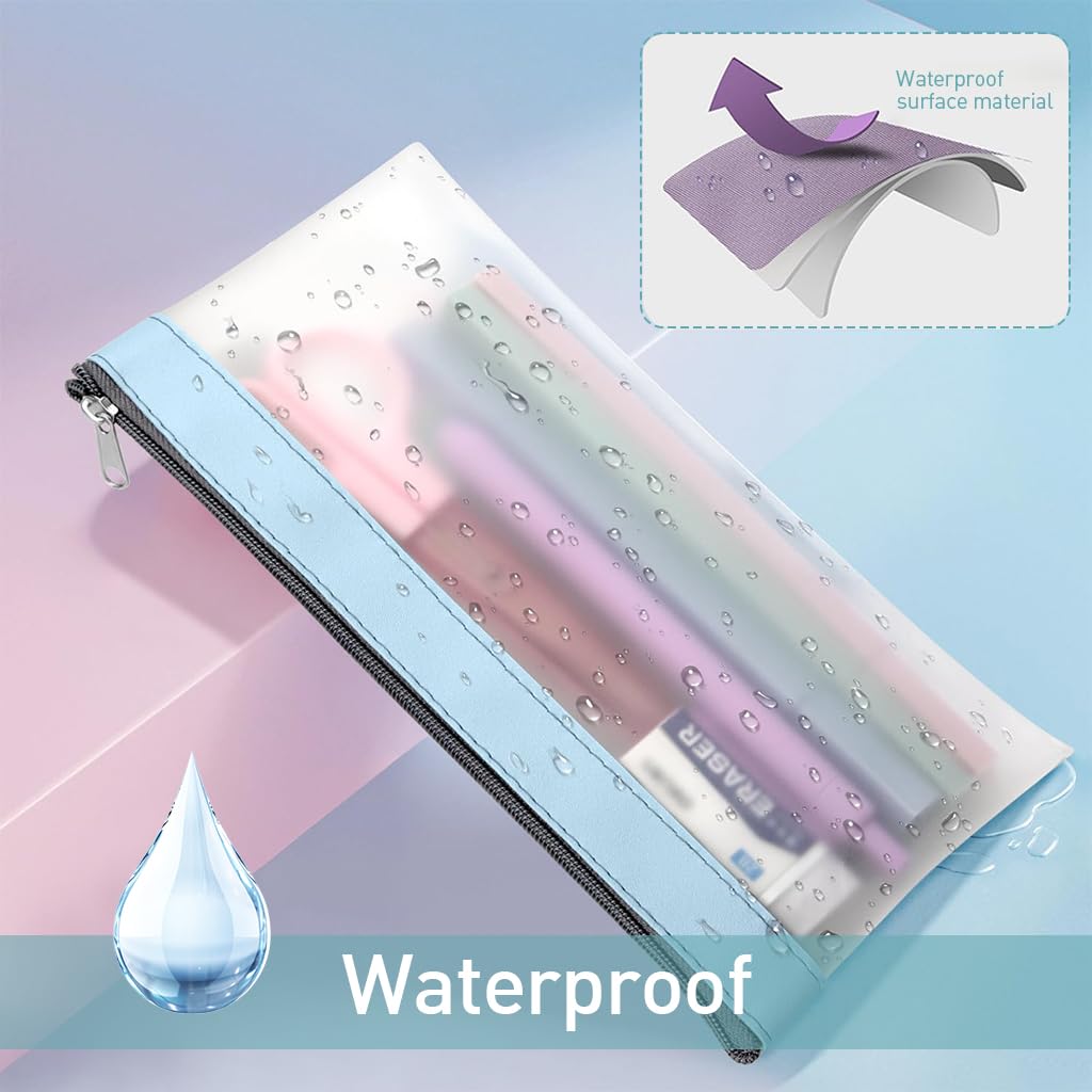 HASTHIP® Pencil Pouches Set of 3Pcs PVC Semi-transparent Matte Pencil Pouches Pencil Case Students Pencil Pouches for School Office Stationeries Storage Pouches Waterproof Utility Pouches, 8.2