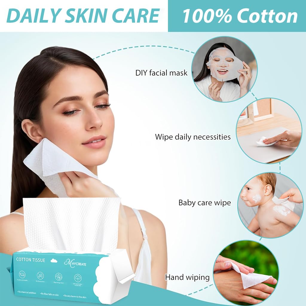 MAYCREATE Face Towel for Daily Use with 70 Count 7.87x7.87 in Soft Cotton | Makeup Removal