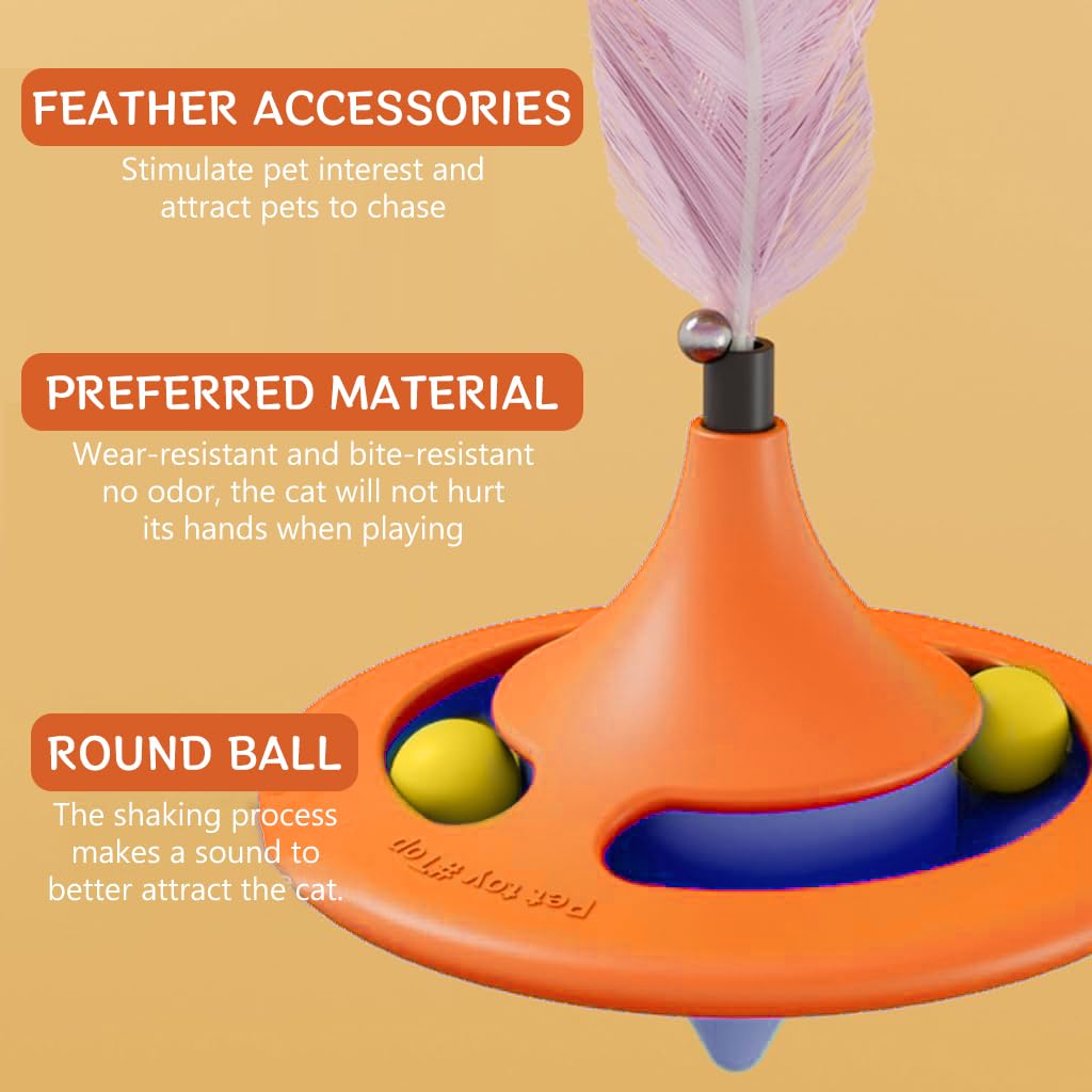 Qpets® Cat Toys for Kids, Interactive Cat Toys for Persian Cat, Cat Toy for Indoor Cats Feather Teasing Toy, Rotatable Spinning Top Cat Turntable Toy with Suction Cup & Hanging Feather