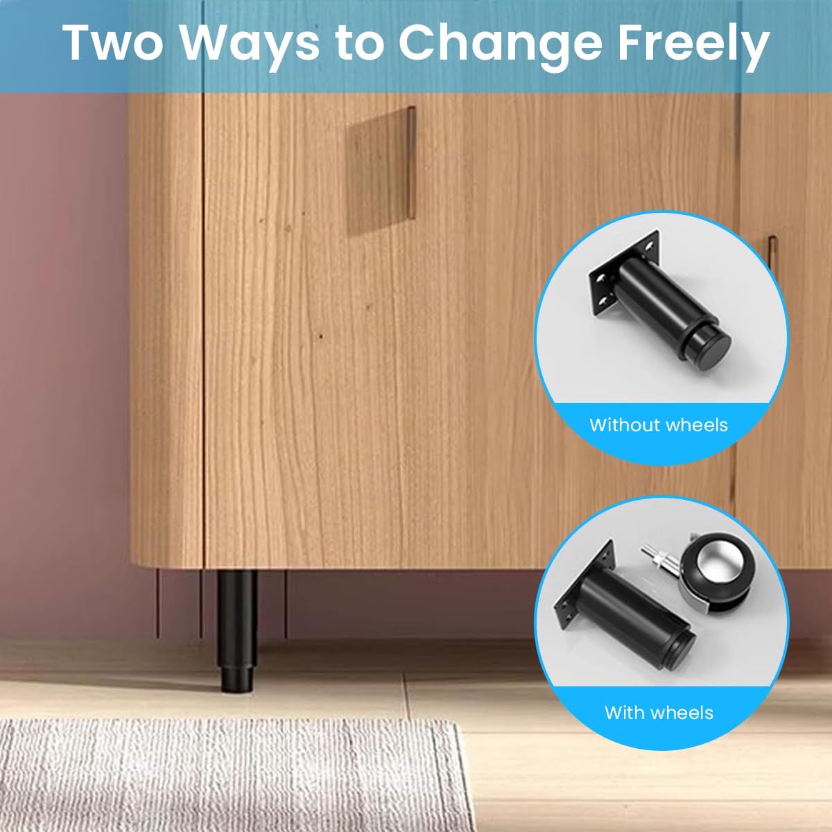 HASTHIP Adjustable Furniture Legs for Bed Sofa Cabinet with 80–120mm Telescopic Metal Alloy Wheels