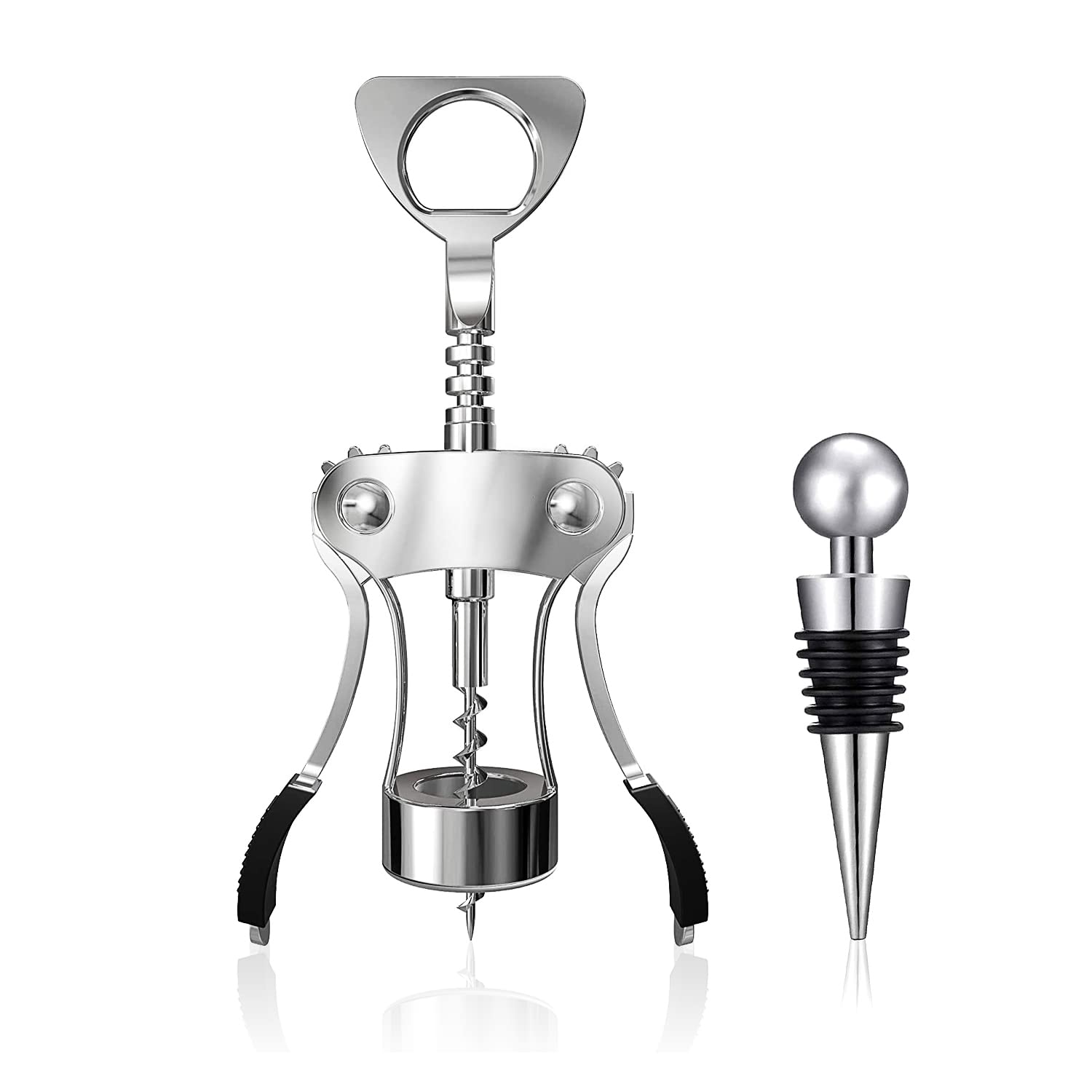 HASTHIP® Multifunctional Wing Corkscrew Wine Bottle Opener for All Cork Stoppered and Beer Cap Bottles Luxury Waiter Corkscrew with Stopper Set