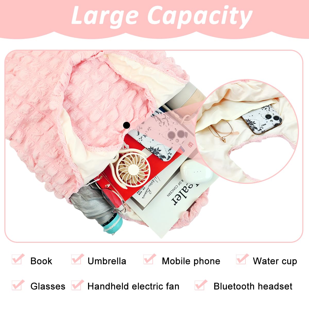 PALAY Puffy Shoulder Bag for Everyday Use with Soft Quilted Design 39x30cm Pink Handbag