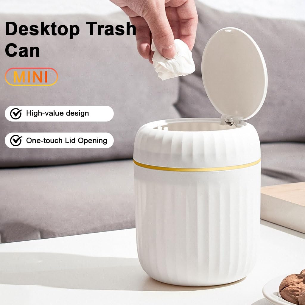 HASTHIP Small Dustbin for Desk and Bathroom featuring Press Lid and 13x16cm ABS Body | White