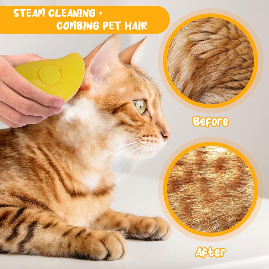 ZIBUYU® Steam Brush for Dog Cat, 3 in 1 Bath-Free Electric Cleaning Brush Usb Grooming Brush for Cat Dog Usb Rechargeable Steam Massage Pet Hair Water Brush Remove Mat Shedding