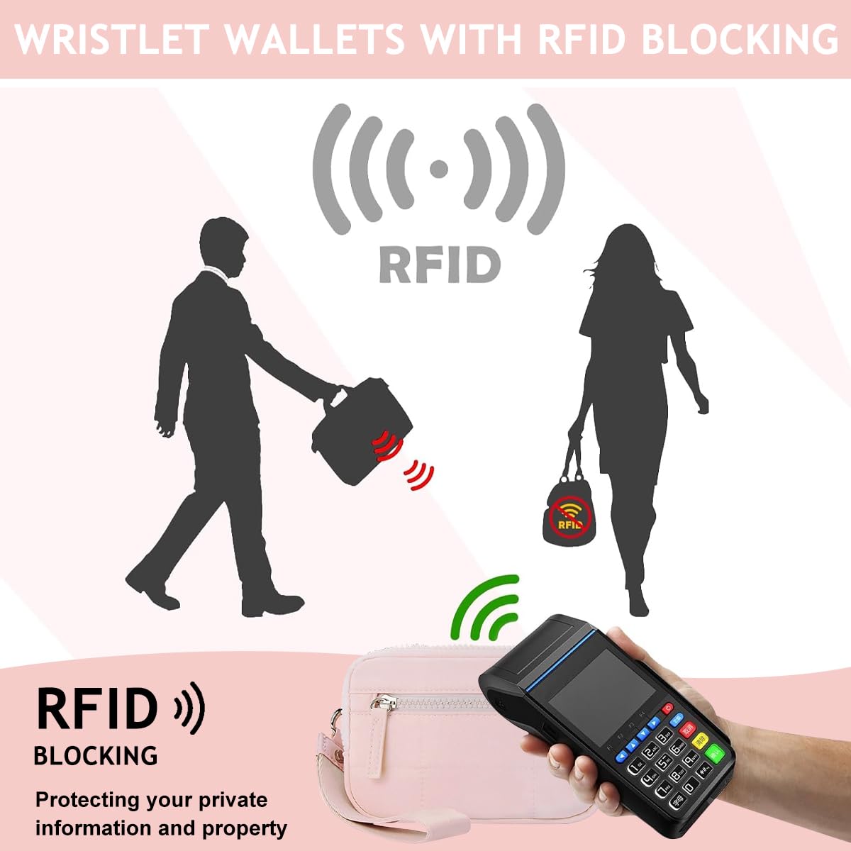 PALAY Wristlet Wallet for Travel with 3 Zipper Compartments and Pink Quilted Nylon Design