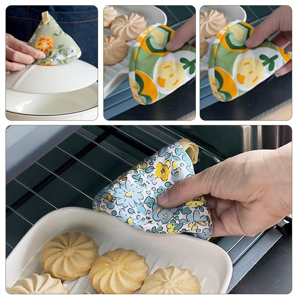 HASTHIP Kitchen Pot Ear Grips for Lids and Handles featuring Cone Shaped Design & 3Pcs Set | Thick Cotton Heat Resistant Floral Print