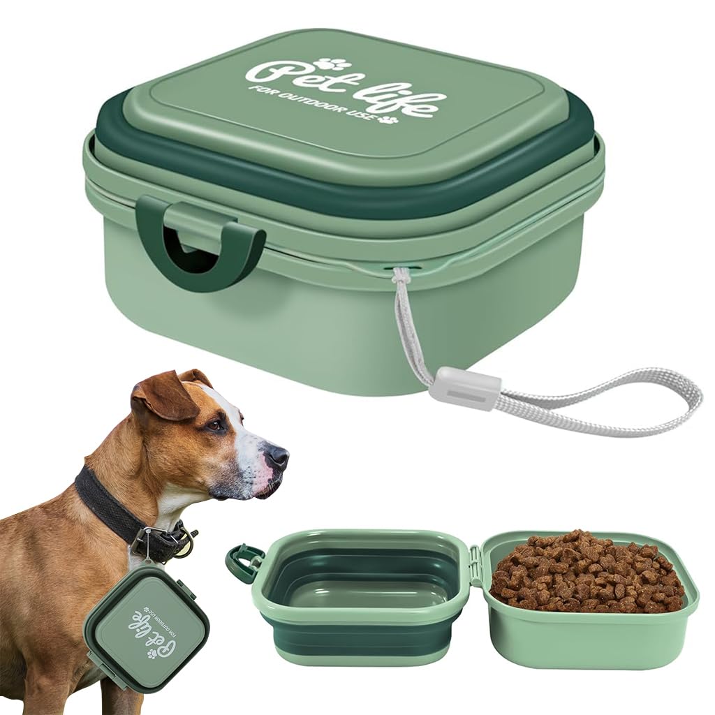 Qpets® Dog Water Bowl Food Bowl Outdoor Folding Dog Food Bowl Water Bowl Twin Food Bowl Design Carry On Pet Food Container Feefing Bowl for Cat Dog