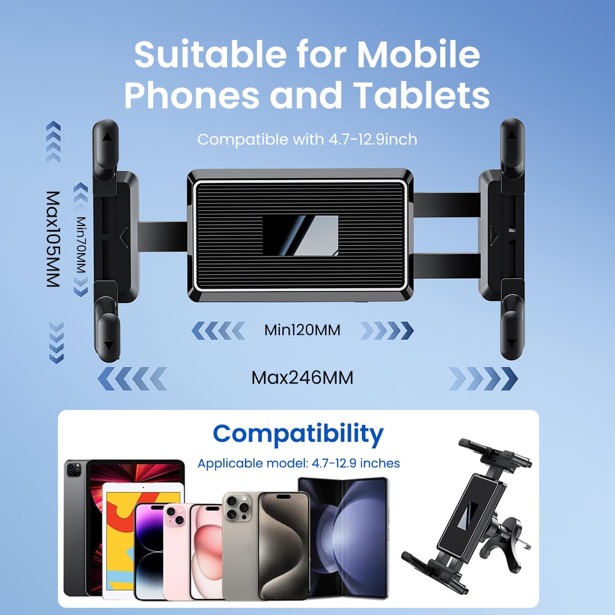 STHIRA Universal Phone Holder for Car Air Vent featuring 360° Rotation and Metal Hook Clamp | Fits 4.7–12.9 in Devices