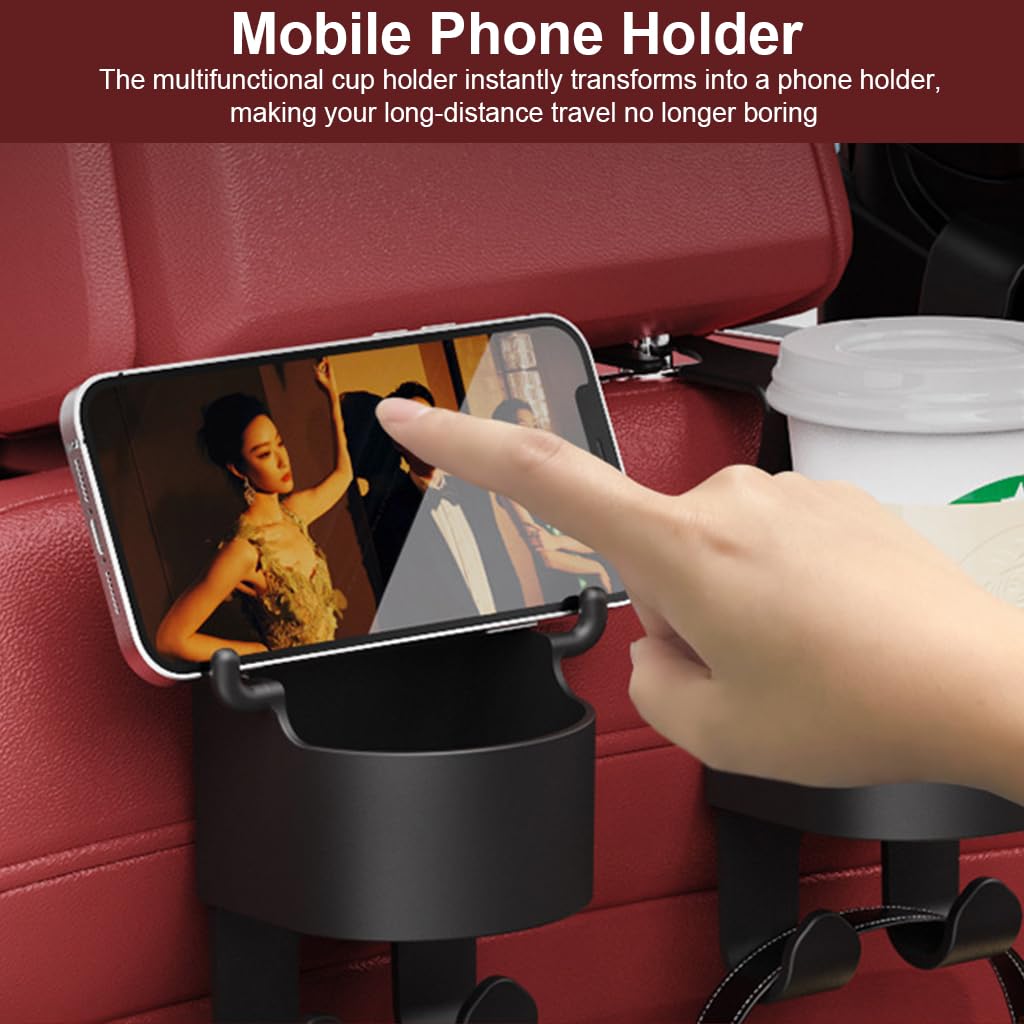 STHIRA Car Organizer Hanger for Headrest with Dual Hooks and Cup Holder | 2Pcs Plastic Set