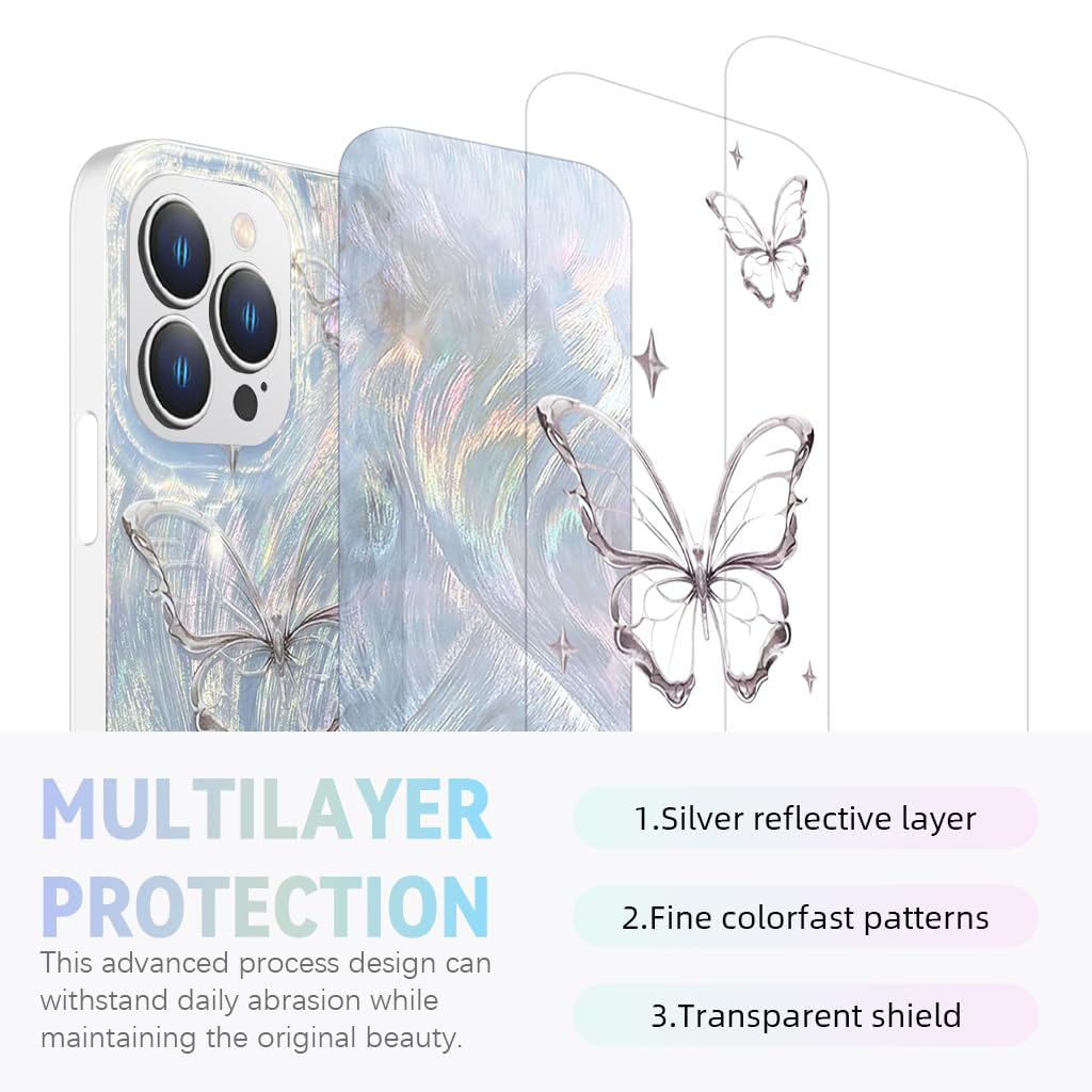 ZORBES Case for iPhone 16 Pro Max with Glittering Silver Butterfly Design | Soft Slim Shockproof TPU Cover for Women Girls 2PCS